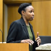 Assistant State Attorney Nicole Donnell addresses jurors during closing arguments Tuesday. Green was found guilty of possession of cocaine within 1,000 feet of a church with intent to sell and was sentenced to 22 months in prison.